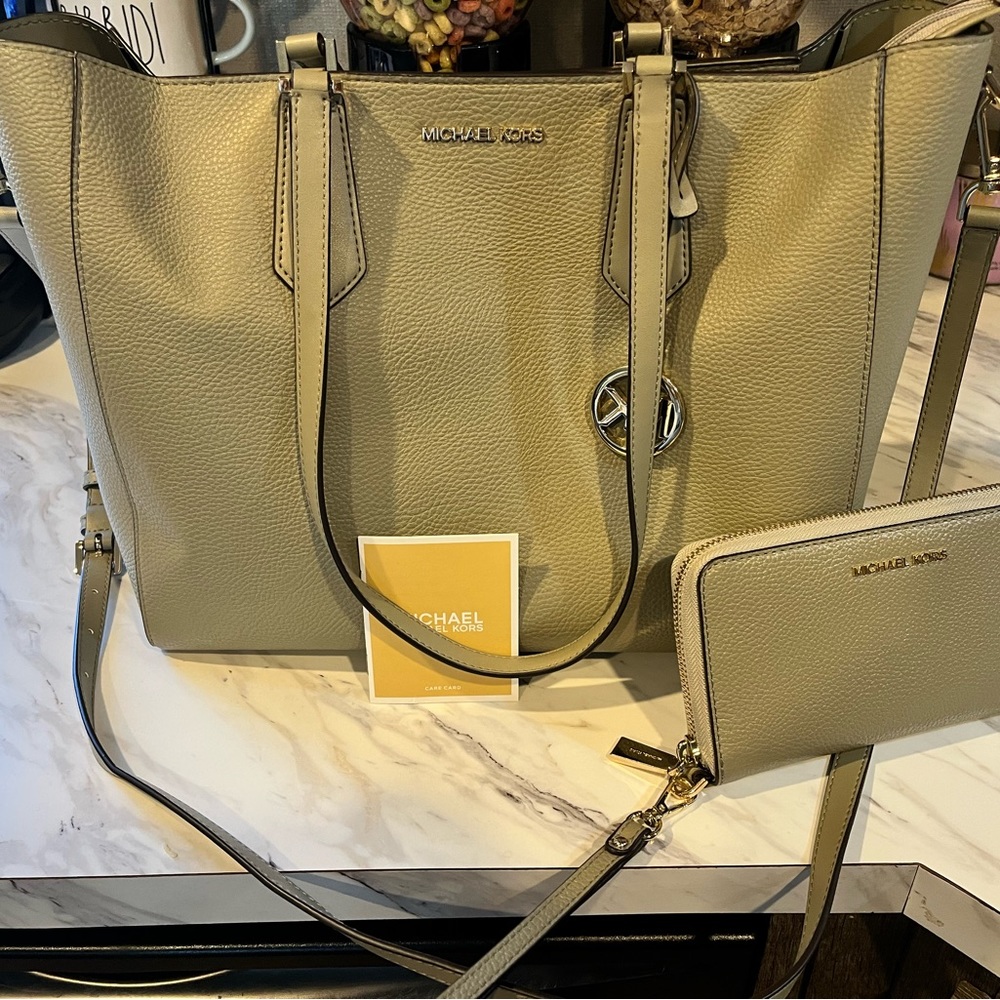 NWOT Sage green Michael Kors, plus wallet bundle.